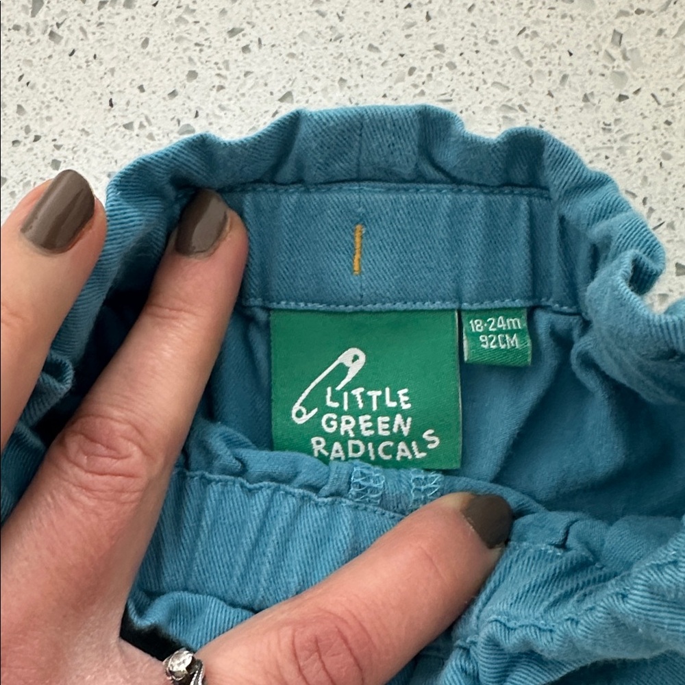 Little Green Radicals Teal Kids Shorts with Cream Drawstring - Picture 2 of 3